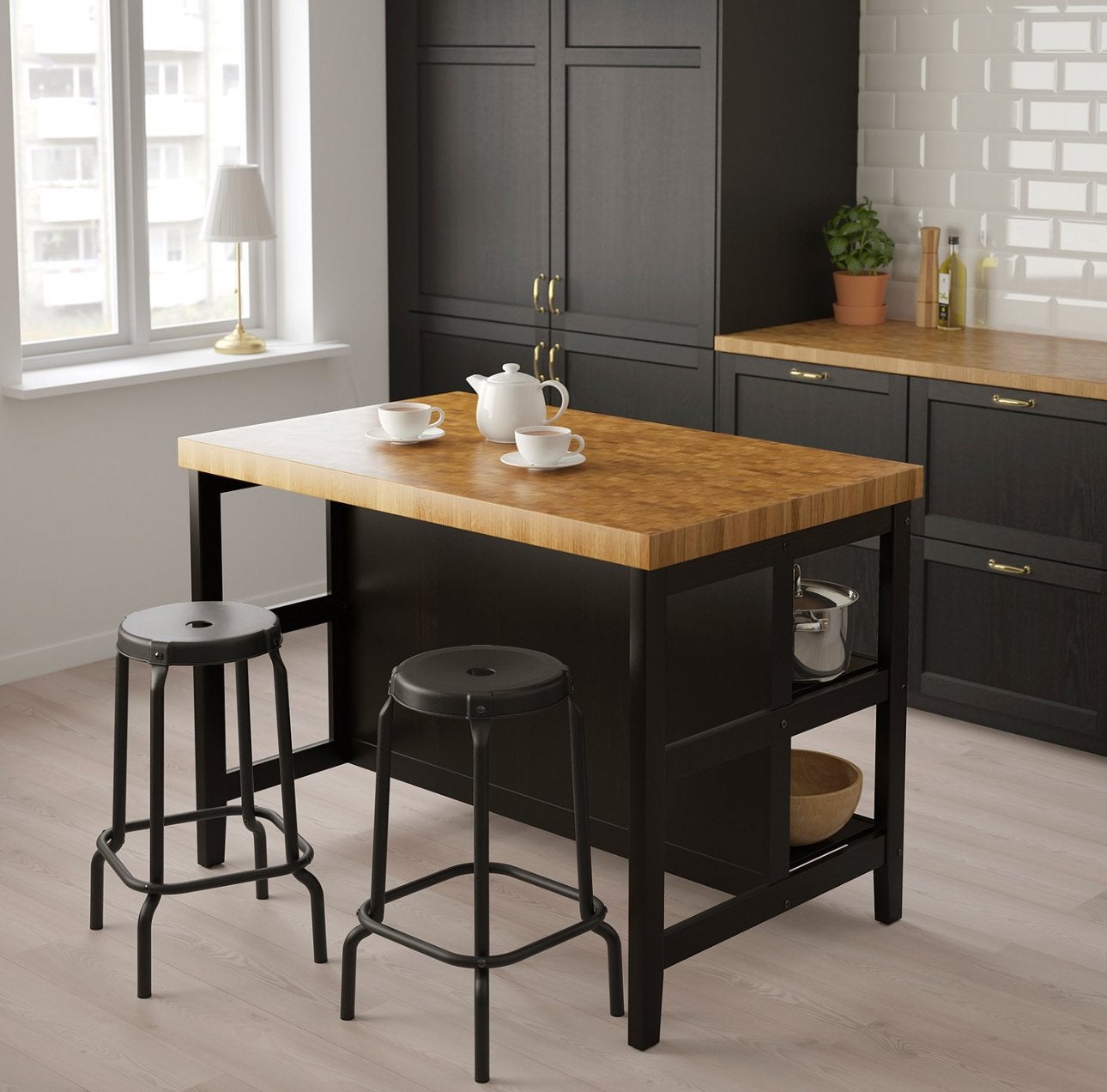 IKEA Vadholma Keukeneiland met eiken blad, zwart, Ophalen, Hout, IKEA, Keukentrolley