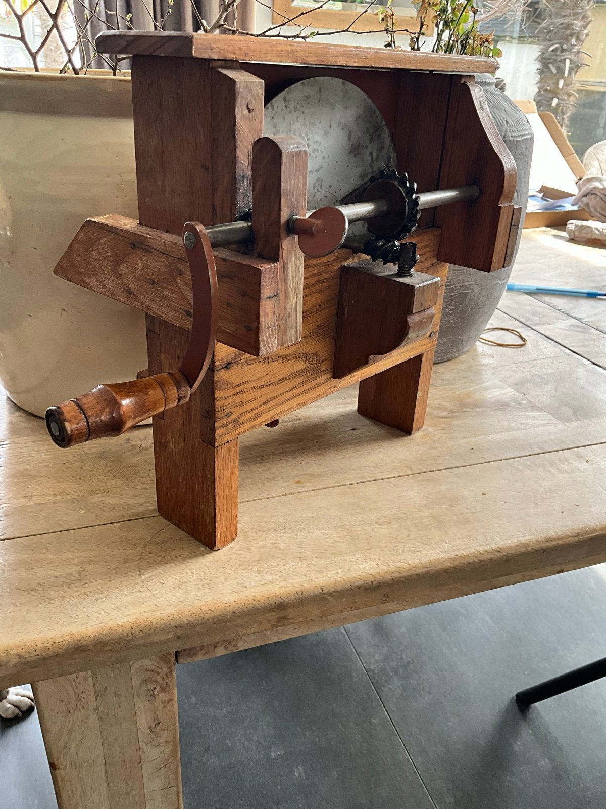 Antieke houten bonensnijder - Vintage keukenapparaat, Antiek en Kunst, Antiek | Keukenbenodigdheden, Ophalen of Verzenden