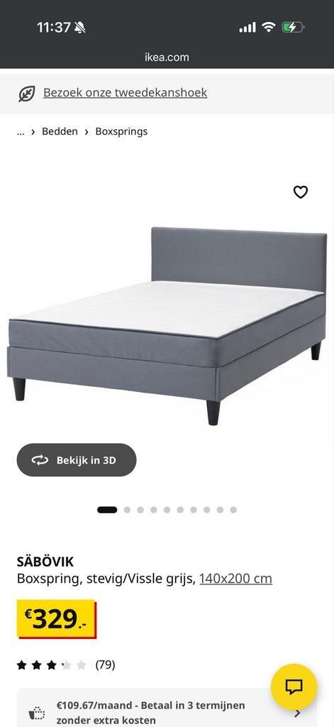 Boxspring SÄBÖVIK grijs 140x200 cm, Ophalen, Gebruikt, Tweepersoons, 140 cm