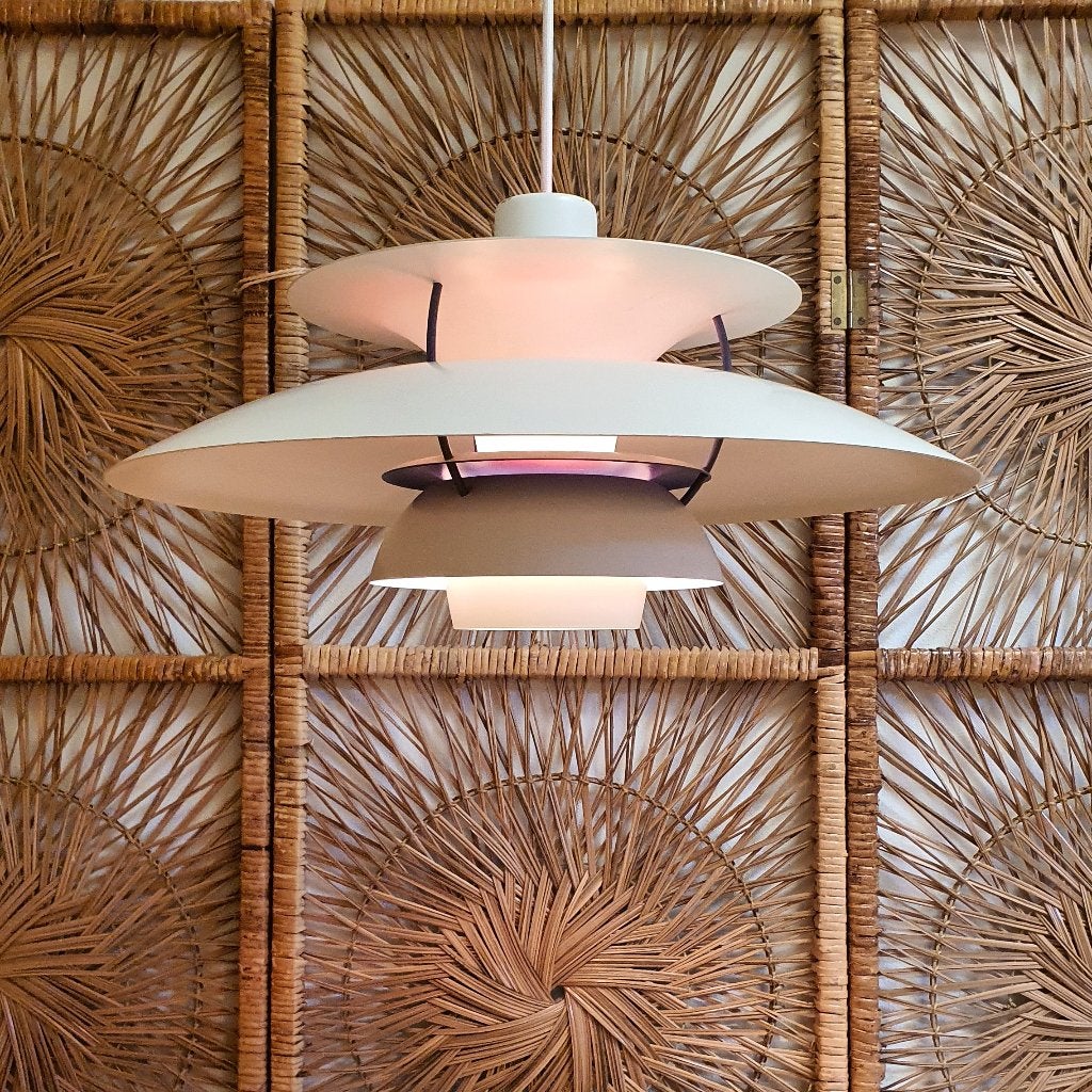 Nieuwstaat! PH5 Louis Poulsen lamp vintage Deens design wit, Vintage Deens design Mid Century, Zo goed als nieuw, X, Metaal
