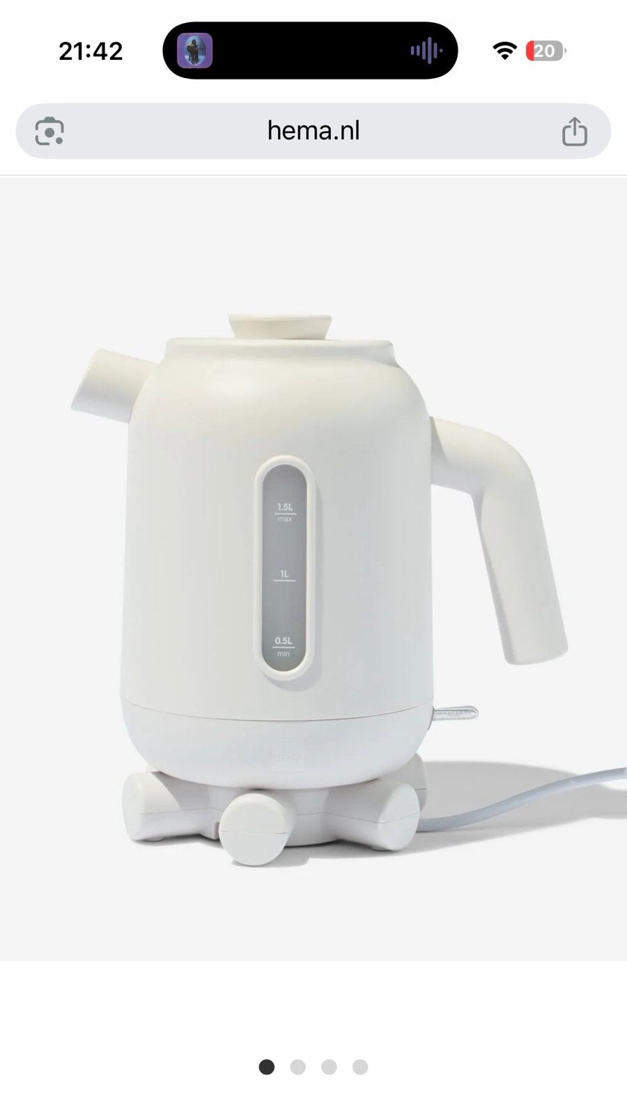 HEMA Ketelbinkie waterkoker - Wit, 1.5L, Witgoed en Apparatuur, Waterkokers, 1 tot 2 liter, Ophalen, Nieuw, Draadloos