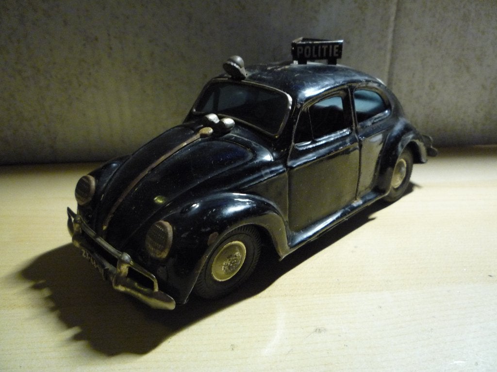 Oude blikken VW Volkswagen Kever 1200 Politie Bandai Japan, Antiek en Kunst, Ophalen of Verzenden