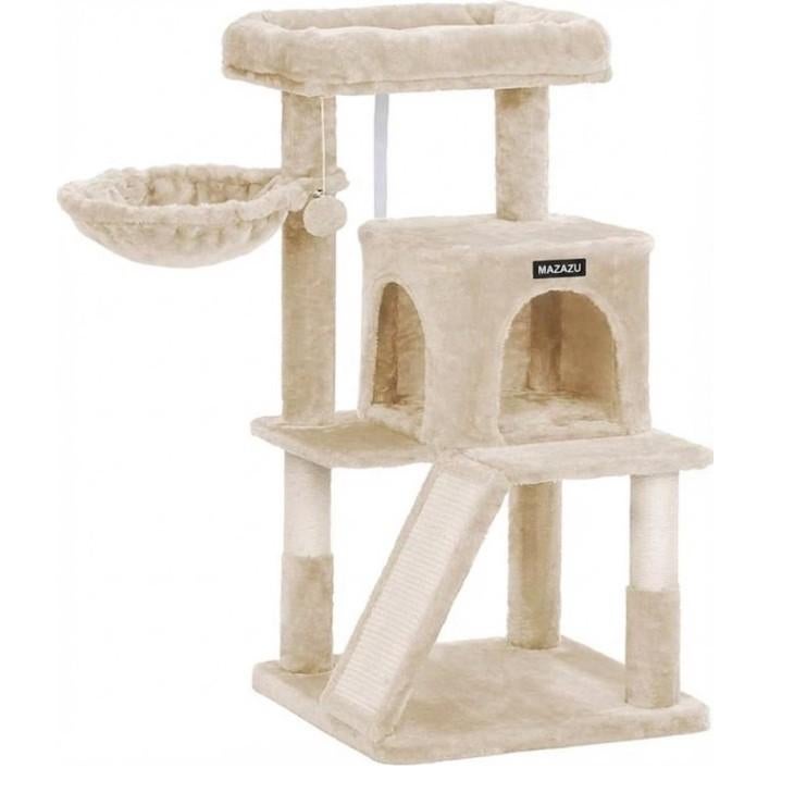 Krabpaal – Beige – 48x48x96 cm – Met Trap & Relaxmand, Dieren en Toebehoren, Krabmeubelen, Ophalen of Verzenden, Zo goed als nieuw