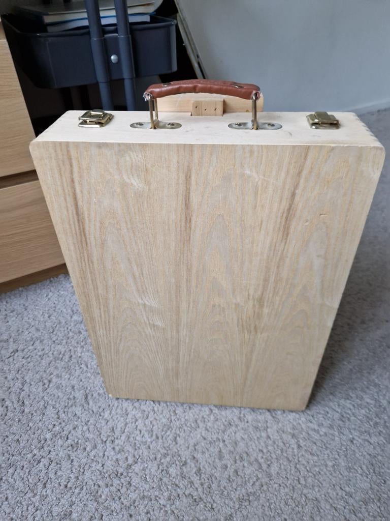 Houten schilderskoffer met acrylverf en benodigdheden, Ophalen, Gebruikt, Acrylverf