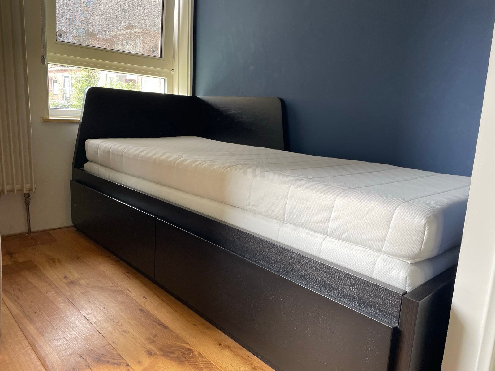 IKEA Flekke Bedbank - 80/160x200cm + Matrassen, Ophalen, Verstelbaar, Eenpersoons, Zwart