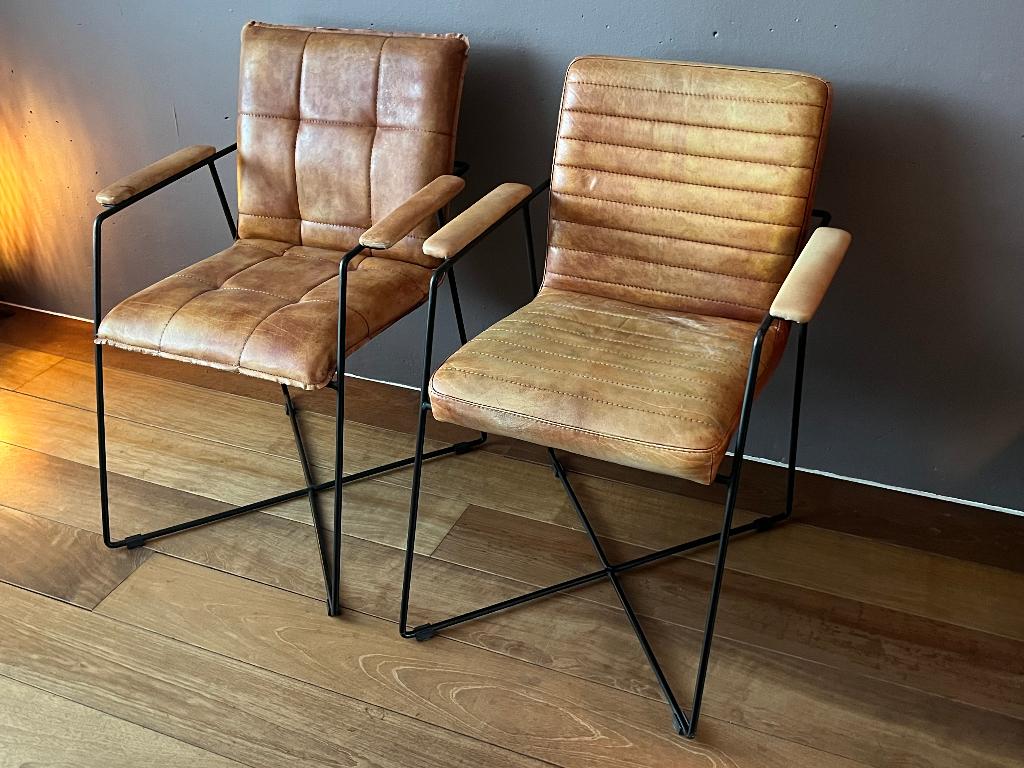 Twee mooie cognac leren design stoelen handgemaakt, Huis en Inrichting, Stoelen, Ophalen, Gebruikt, Twee, Bruin