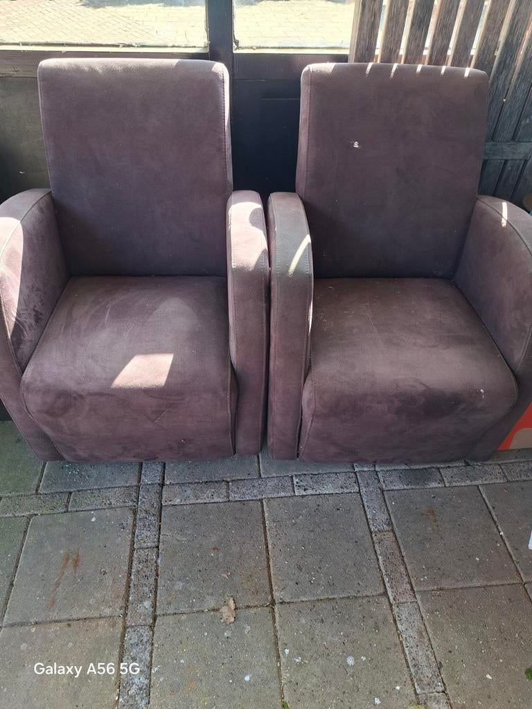 Twee comfortabele fauteuils - Bruin stof, Ophalen, Modern, Comfortabel, Gebruikt, 75 tot 100 cm