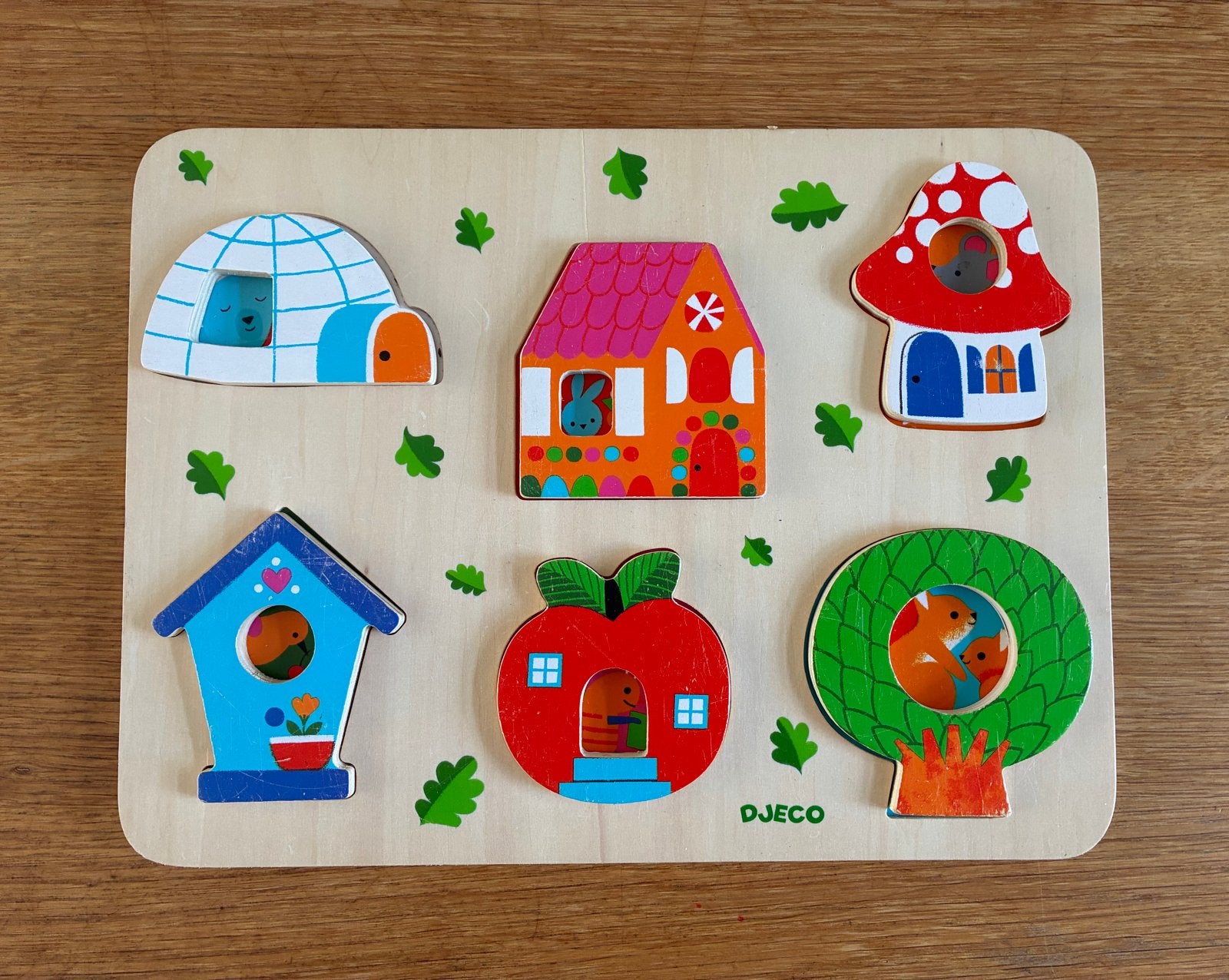 Djeco Houten Baby Puzzel Coucou-House, Ophalen of Verzenden, Zo goed als nieuw, Van hout, Minder dan 10 stukjes