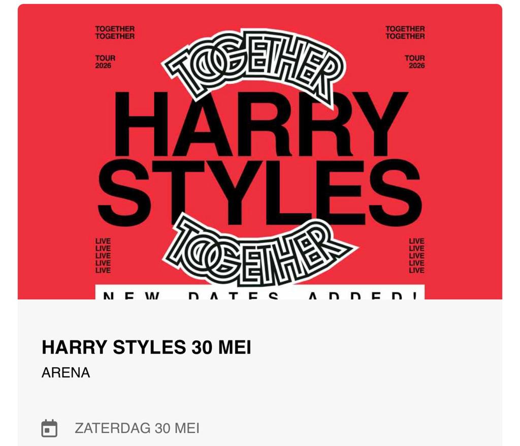 HARRY STYLES 30 MEI 2 stoelen en parkeerkaart P1, Tickets en Kaartjes, Concerten | Pop, Twee personen, November