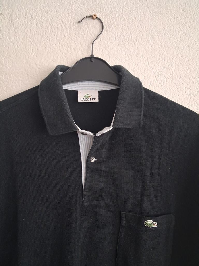 Zwart Lacoste poloshirt met borstzakje  Maat  7 of L, Ophalen of Verzenden