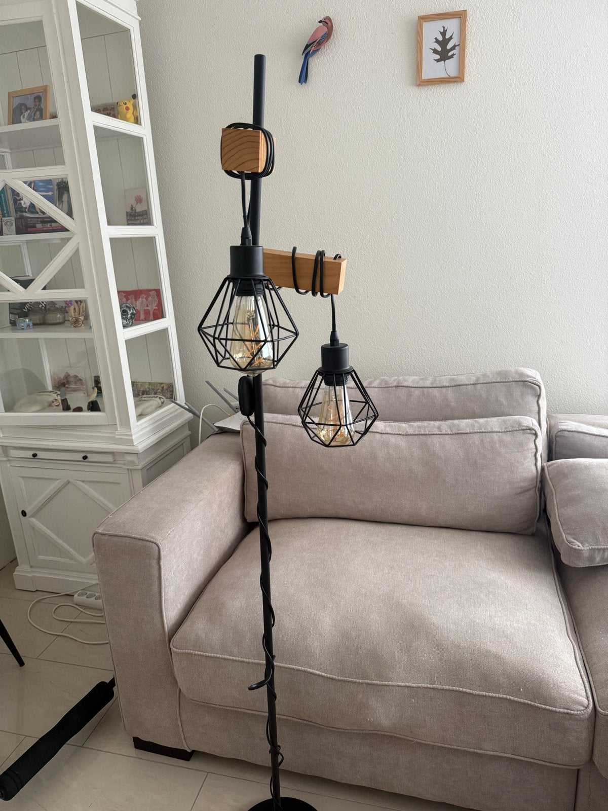 Moderne staande lamp met industriële look, Zo goed als nieuw, 150 tot 200 cm, Hout, E27 (groot)