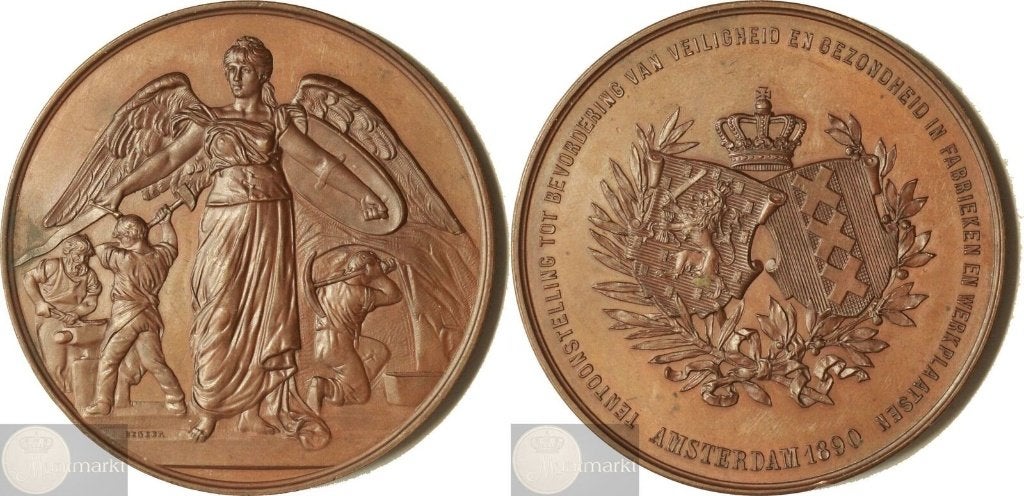 Historiepenning 1890 'Veiligheidstentoonstelling Amsterdam', Ophalen of Verzenden, Brons, Nederland