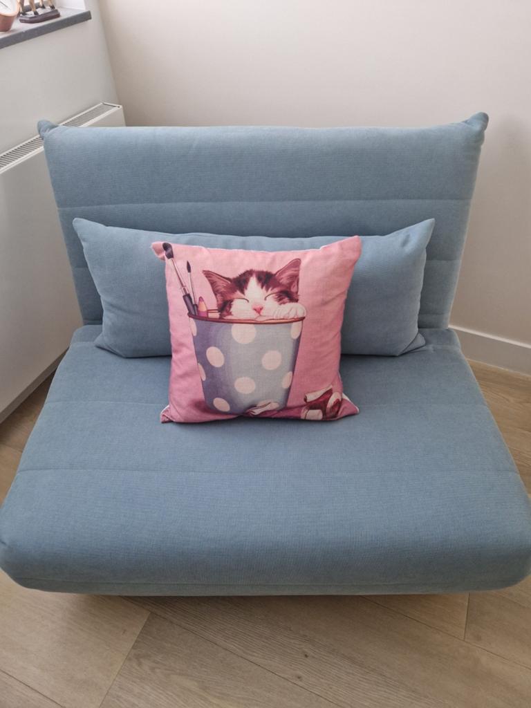 Mooie turquoise blauwe slaapstoel zgan, Ophalen, 100 cm, Eenpersoons, Blauw