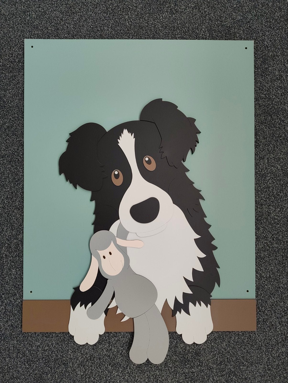Houten Border Collie wanddecoratie met lammetje, Ophalen of Verzenden, Zo goed als nieuw