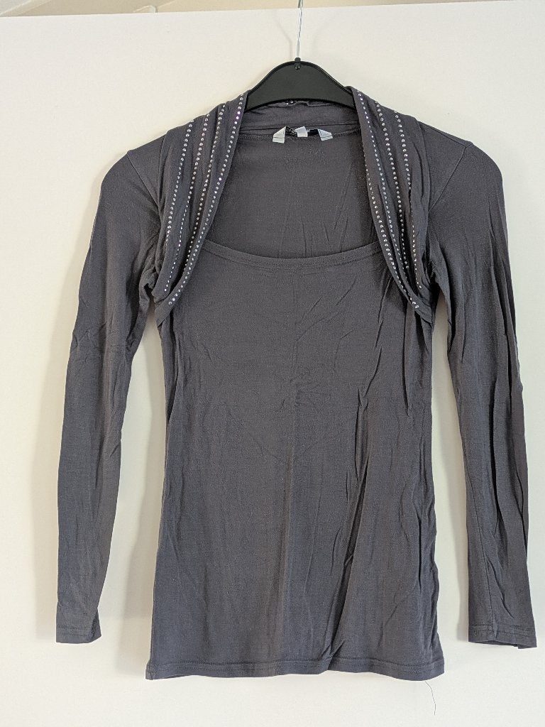 Donkergrijs shirt met lange mouwen en bolero-effect, Ophalen, Zo goed als nieuw, Maat 36 (S), Grijs