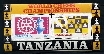 Tanzania 1986 blok schaken rotery, Postzegels en Munten, Postzegels | Thematische zegels, Postfris, Sport, Verzenden