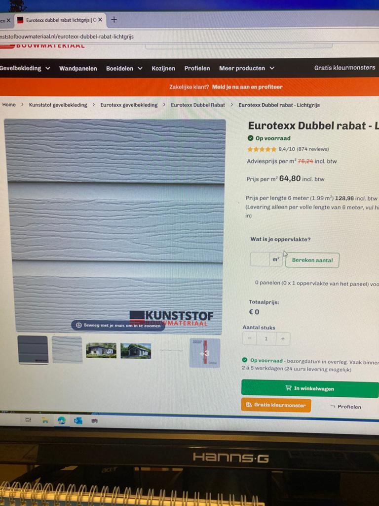 Restant kunststof gevelbekleding  Eurotexx dubbel rabat, Ophalen, Nieuw