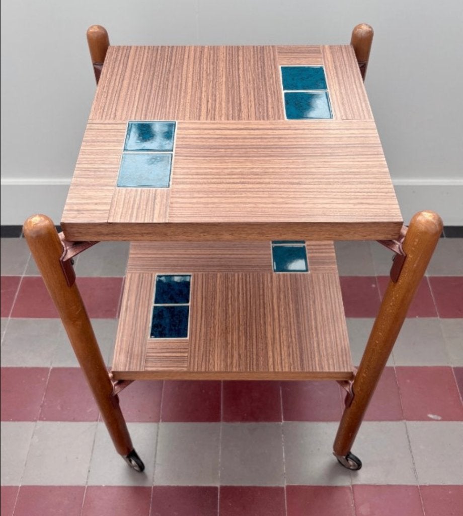 Vintage bijzettafel/trolley - Mid Century design, Gebruikt, 50 tot 100 cm, Ophalen of Verzenden, Mid Century modern