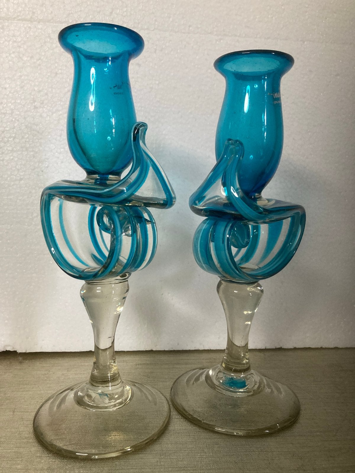 2 handgemaakte glazen kandelaren Simais jaren '60, Ophalen of Verzenden, Glas