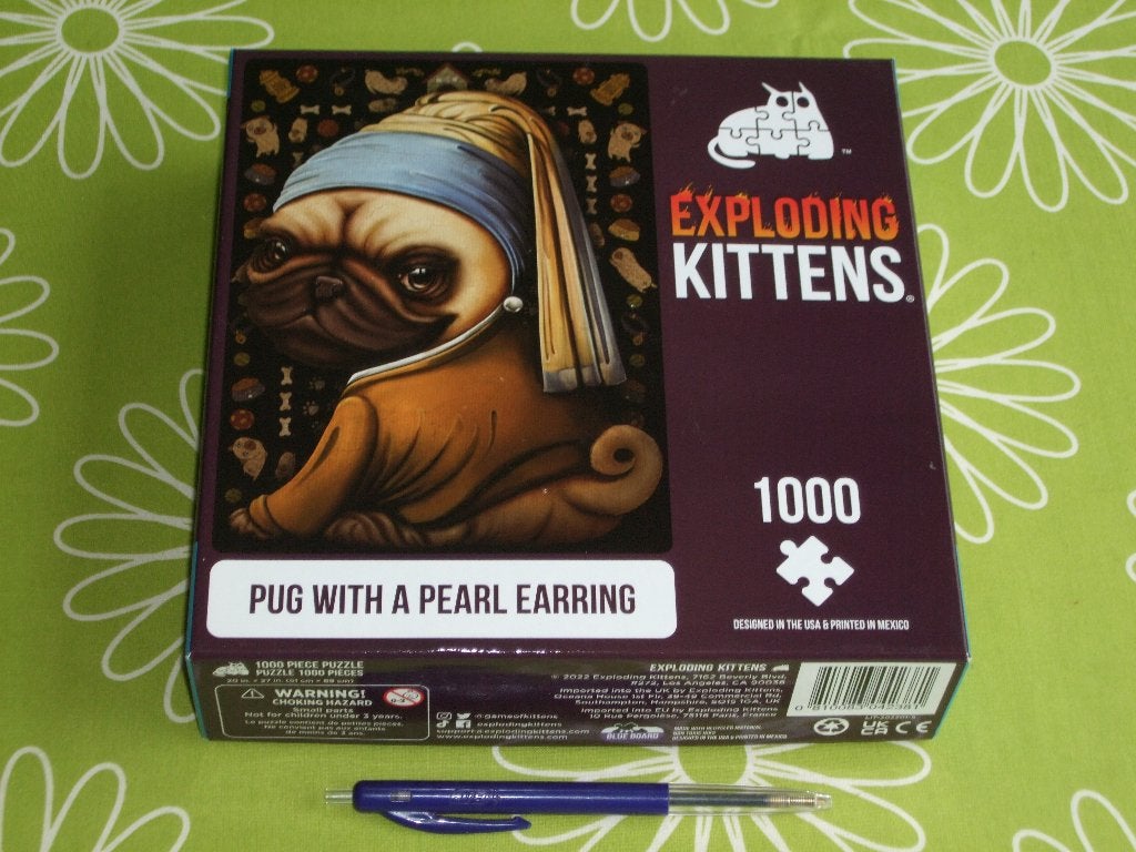 Nieuw: Exploding kittens puzzel - Pug with a pearl earring, Ophalen of Verzenden, 500 t/m 1500 stukjes, Nieuw, Legpuzzel