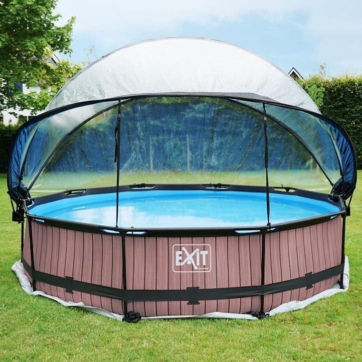 Nieuw EXIT Wood zwembad 360x76 met filterpomp en overkapping, Ophalen, 80 tot 120 cm, Rond, Opzetzwembad
