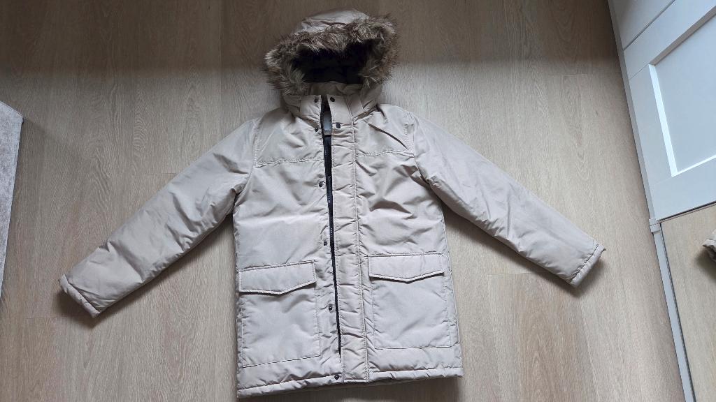 Jack & Jones Beige Heren Parka, XS, als nieuw, Kleding | Heren, Jassen | Winter, Ophalen of Verzenden, Zo goed als nieuw, Maat 46 (S) of kleiner