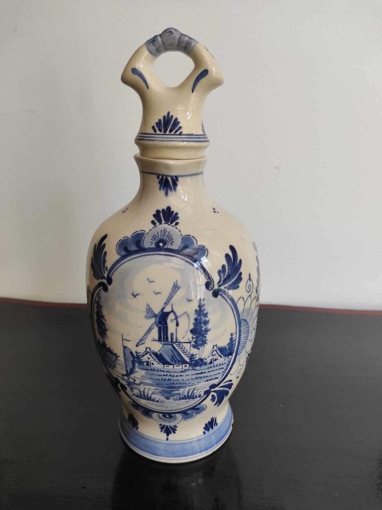 Antieke Delfts blauwe kan / fles met stop 'Erven Lucas Bols', Ophalen of Verzenden