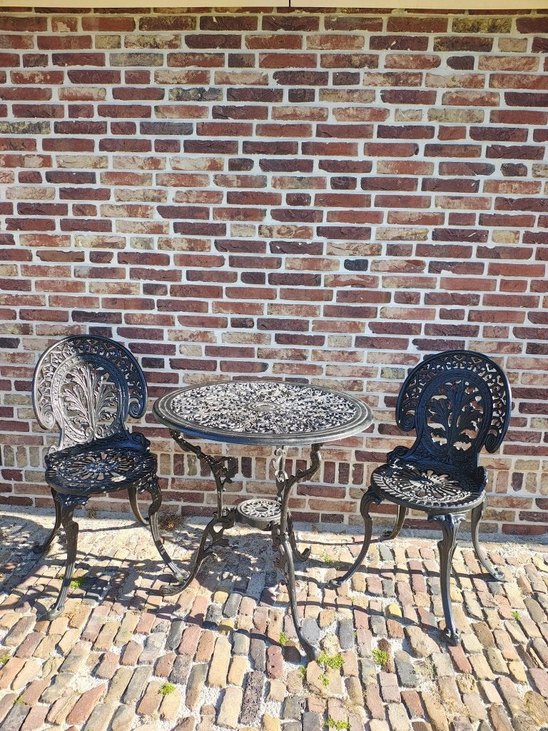 Klassieke brocante tuinset bistro gietijzer look aluminium, Gebruikt, Aluminium, Tuinset, Eettafel