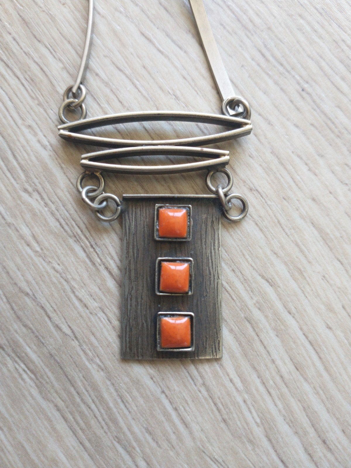 Vintage ketting art deco amsterdamse school met oranje stene, Oranje, Ophalen of Verzenden, Zo goed als nieuw, Met edelsteen