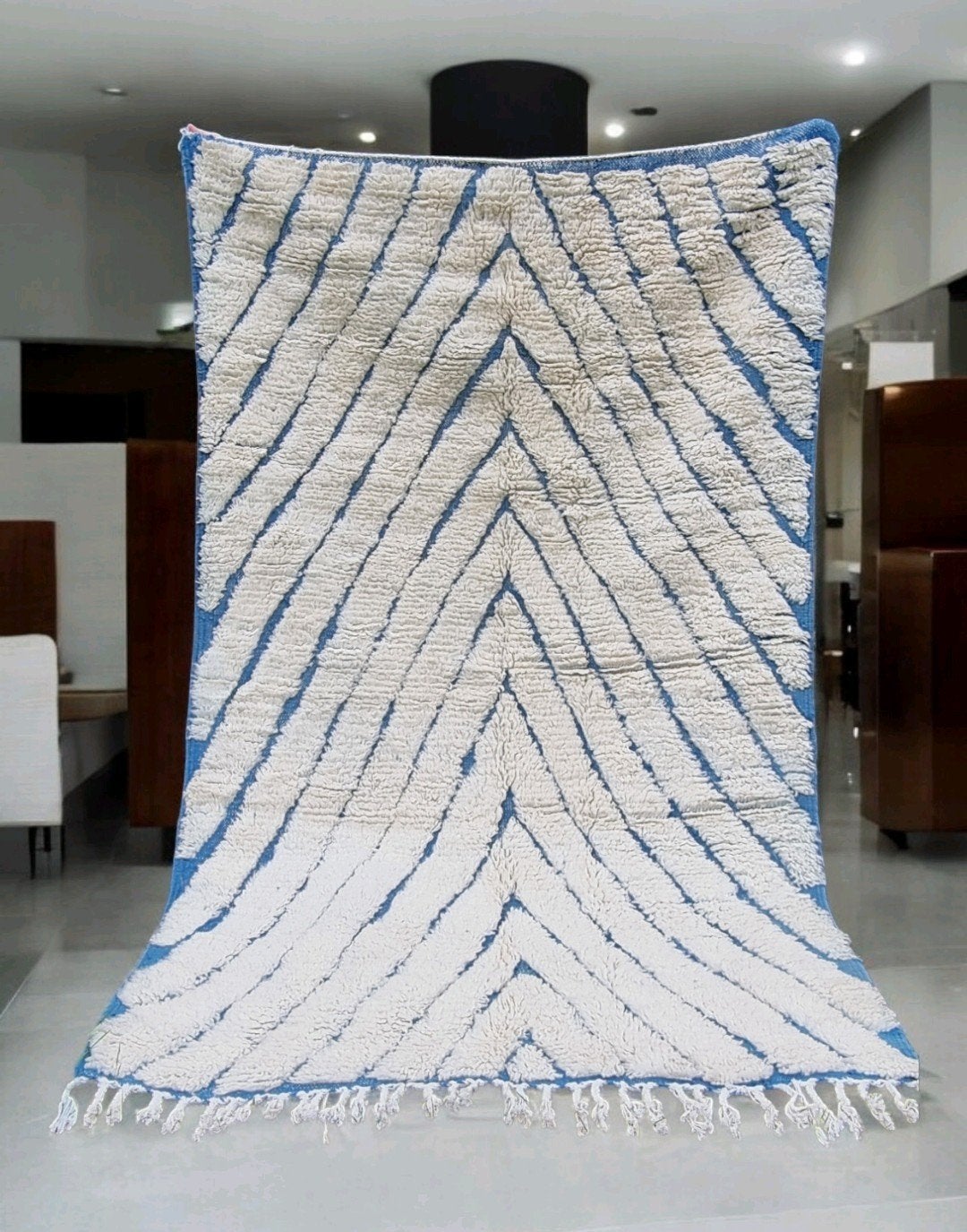 Prachtig Marokkaans Beni Ourain tapijt - Blauw/Wit, 100 tot 150 cm, Zo goed als nieuw, Blauw, 150 tot 200 cm