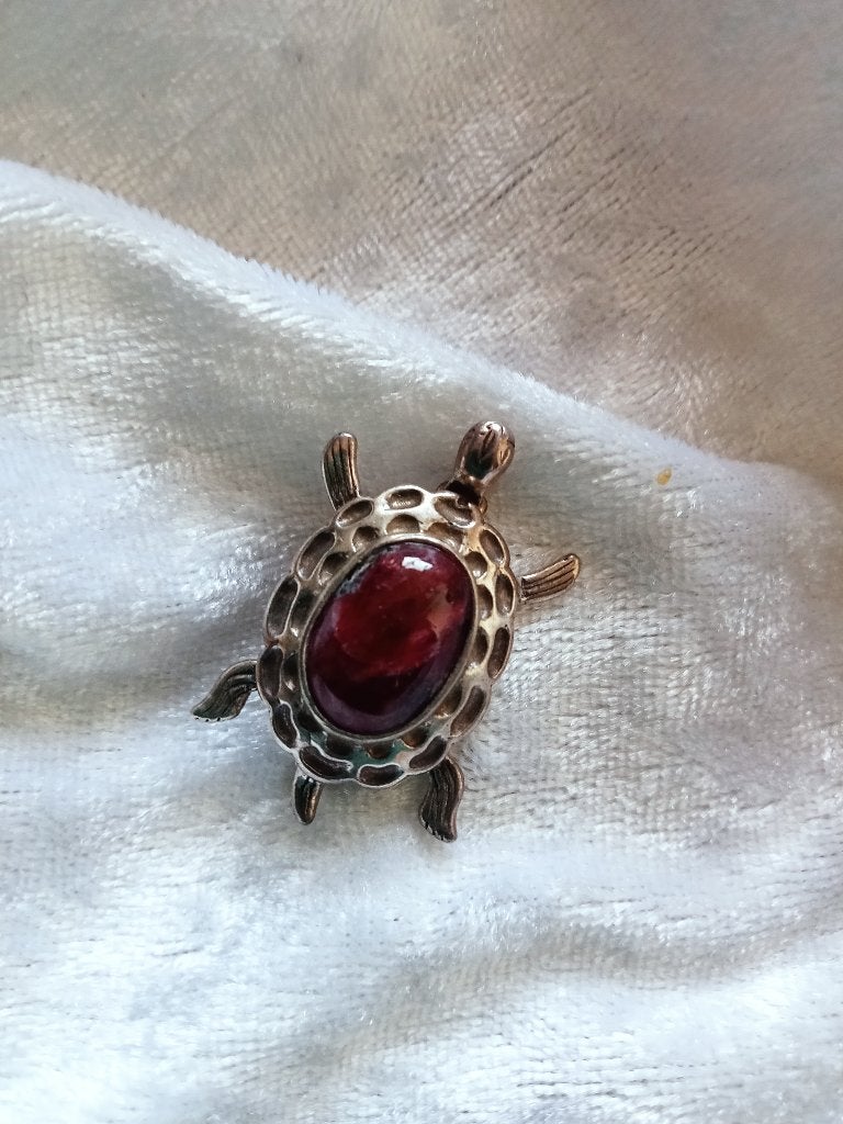 Mooie Zilveren broche met Robijn - Schildpadje, Sieraden, Tassen en Uiterlijk, Antieke sieraden, Verzenden, Zilver, Ring, Met edelsteen