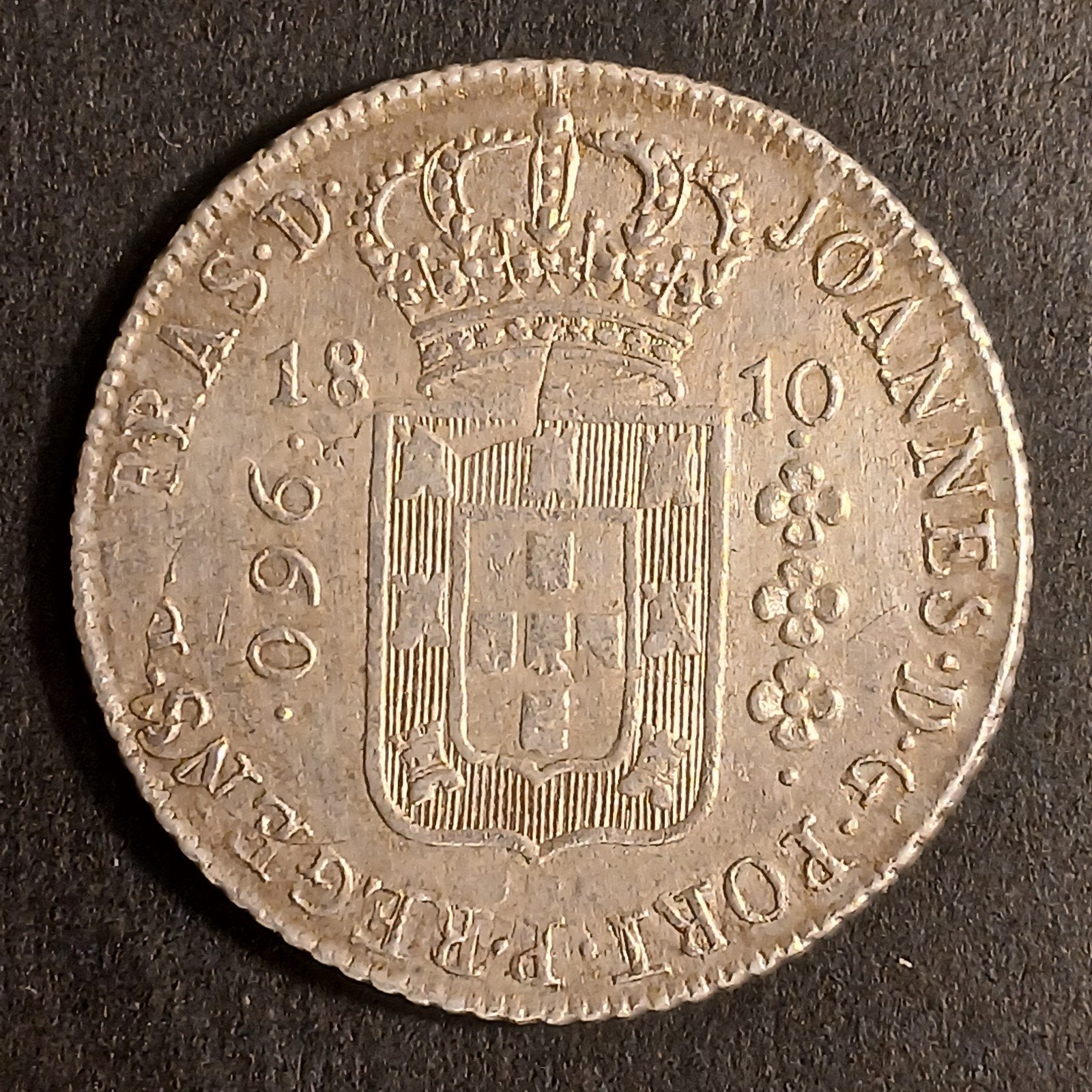 Brazilië 960 Reis 1810 Rio geslagen over spaanse 8 Reales, z, Ophalen of Verzenden, Zuid-Amerika, Zilver