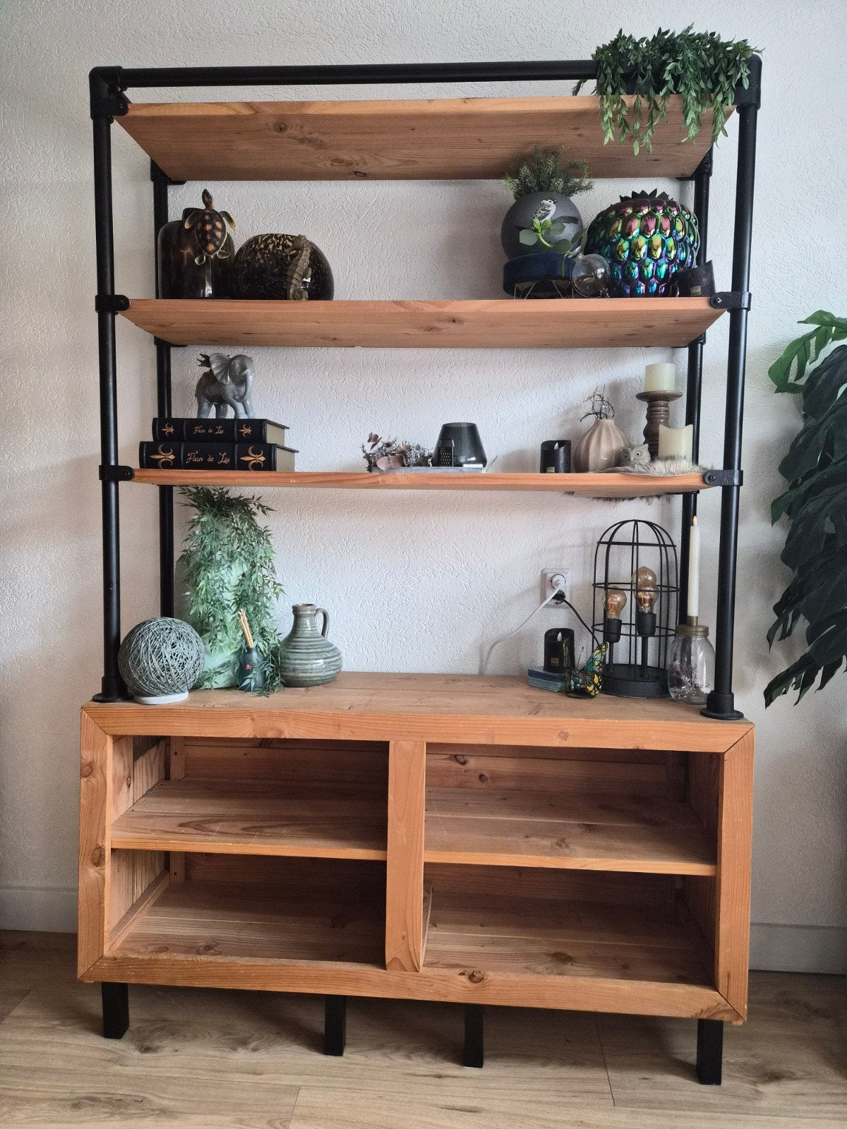 Decoratieve kast steigerhout en steigerbuizen, Ophalen, Met plank(en), 200 cm of meer, Minder dan 150 cm