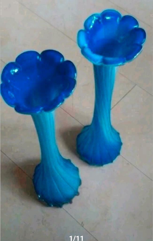 Set van 2 Lusaka vazen - bloemvorm - kobaltblauw /wit - 40cm, Huis en Inrichting, Woonaccessoires | Vazen, Zo goed als nieuw, Blauw