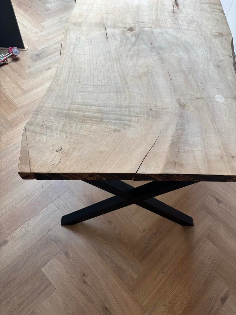 Houten eettafel 190x85 met zwarte X-poot, Ophalen, 50 tot 100 cm, Zo goed als nieuw, 150 tot 200 cm