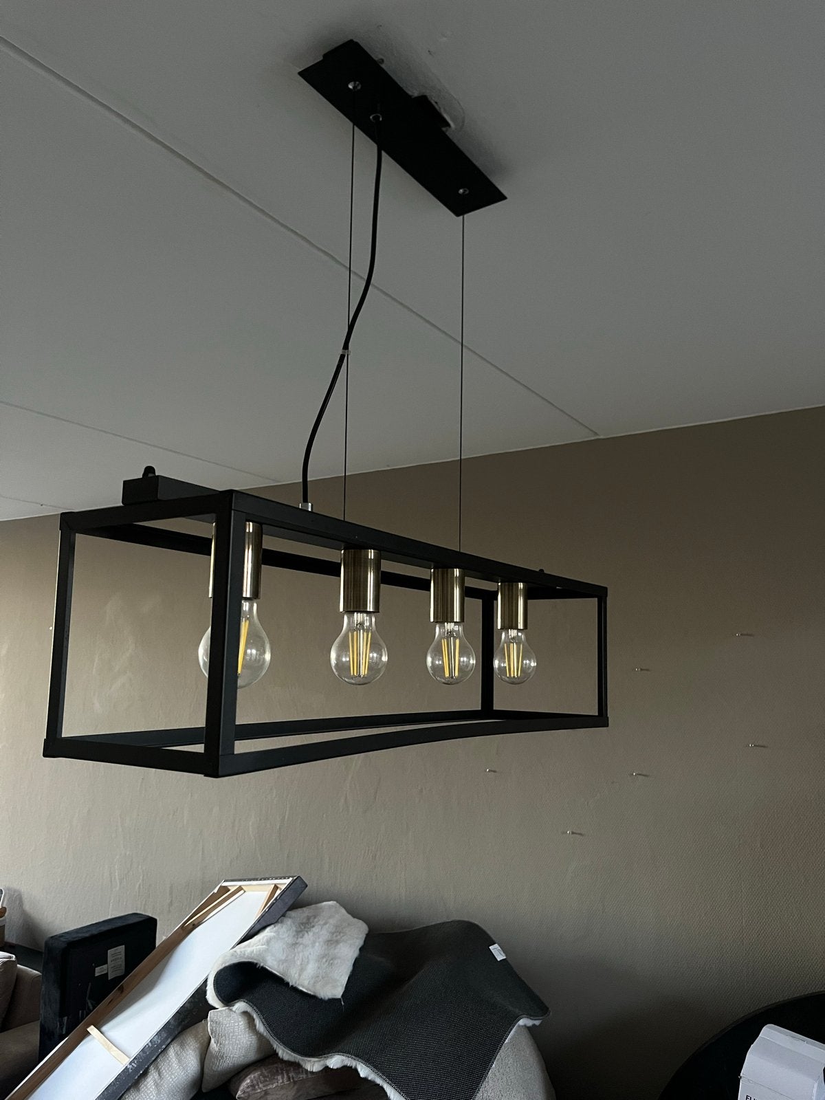 Moderne Zwarte Hanglamp en Plafondlamp Set, Ophalen, 100 tot 150 cm, Zo goed als nieuw, Minder dan 100 cm