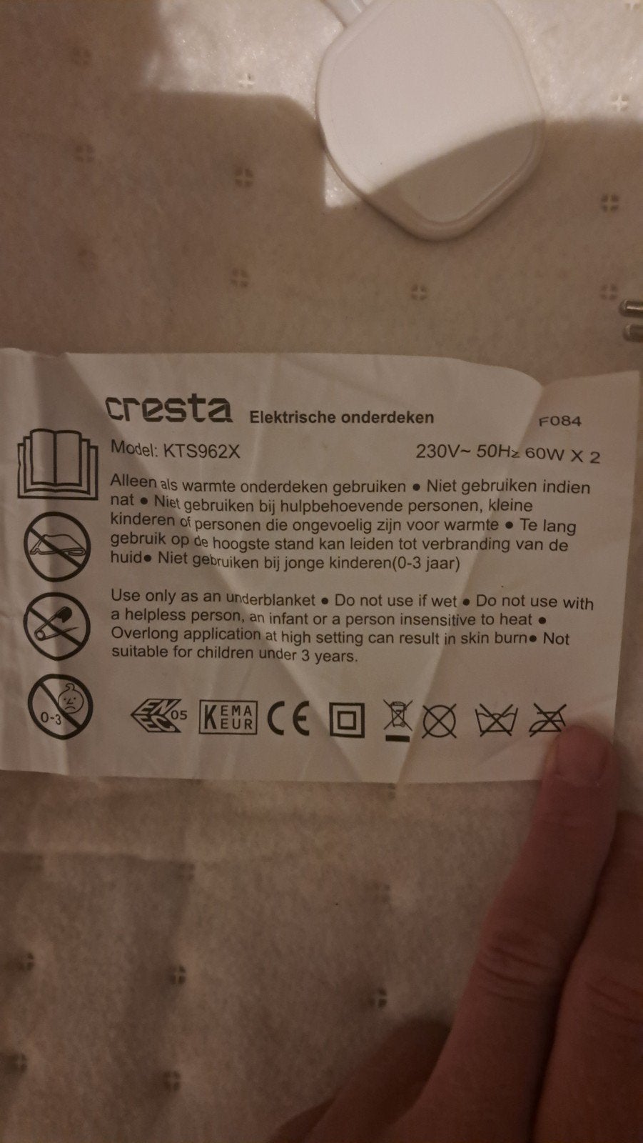 Cresta elektrische onderdeken - Model KTS962X, Ophalen, Zo goed als nieuw