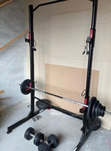 Squat rek + gewichten, Sport en Fitness, Ophalen, Zo goed als nieuw, Fitnessbank
