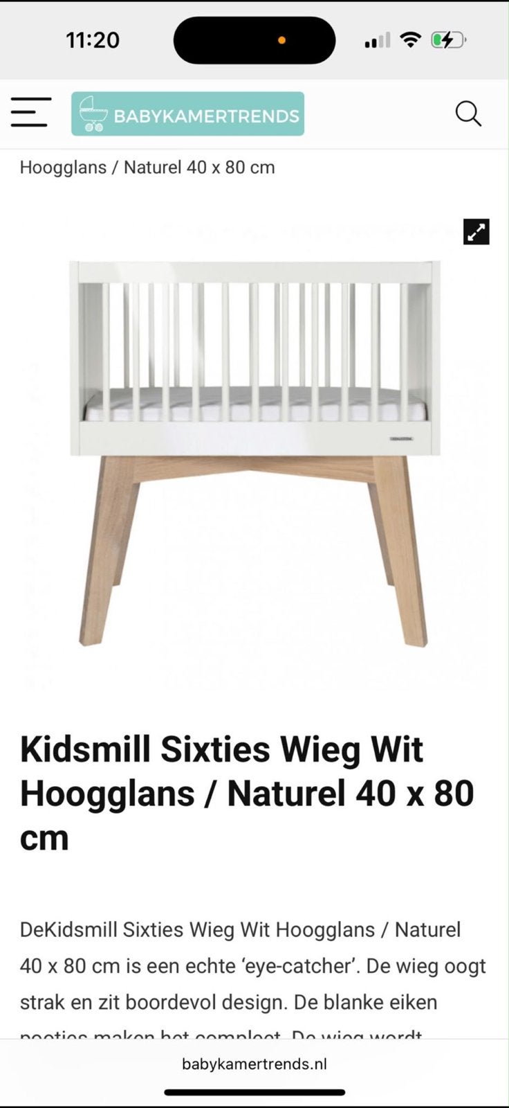 Kidsmill Sixties Wieg Wit Hoogglans / Naturel 40 x 80 cm, Ophalen of Verzenden, Zo goed als nieuw, Wieg