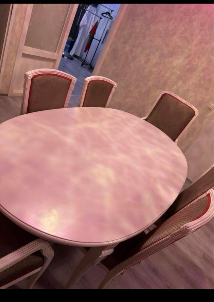 Elegante eettafel met 6 stoelen, Ophalen, Gebruikt, 100 tot 150 cm, Vijf personen of meer