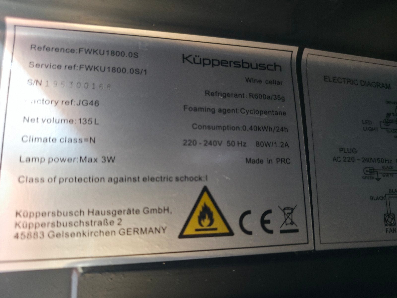 Kuppersbusch Wijnklimaatkast - FWKU1800.0S, Gebruikt, Ophalen of Verzenden, 25 flessen of meer, 75 – 100