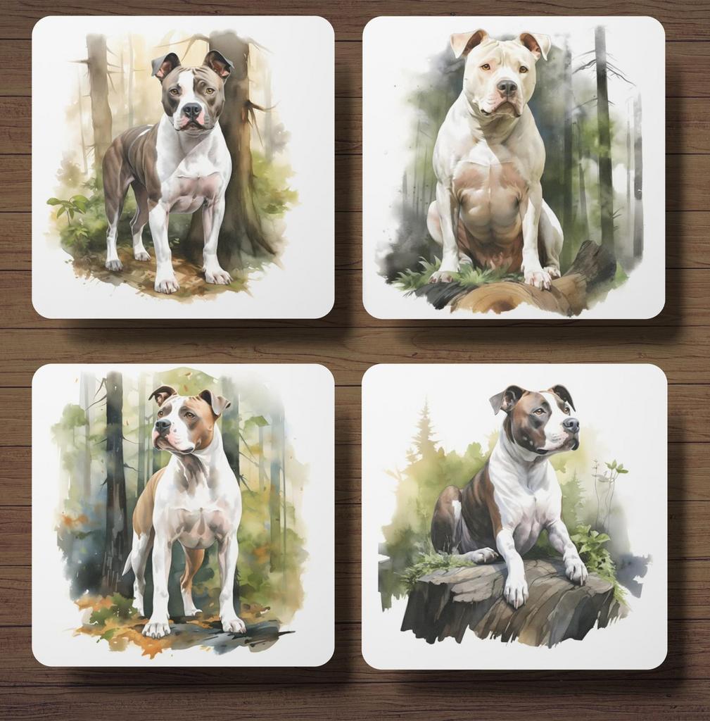 Amerikaanse Stafford Aquarel onderzetters met houder, Ophalen of Verzenden, Nieuw, Glas of Kopje
