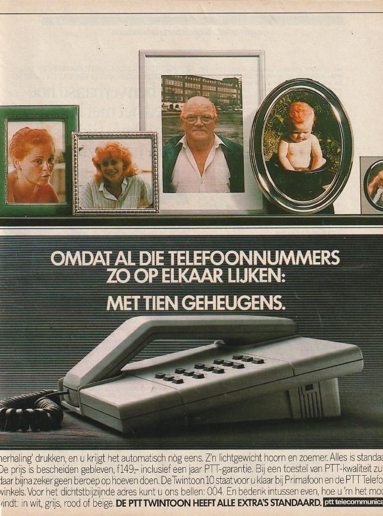 Retro reclame 1986 PTT roodharige familieleden telefoon, Verzenden, Overige typen