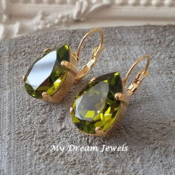 Oorbellen Sofia met Swarovski Druppel "Olivine ", Overige materialen, Hangers, Verzenden, Nieuw