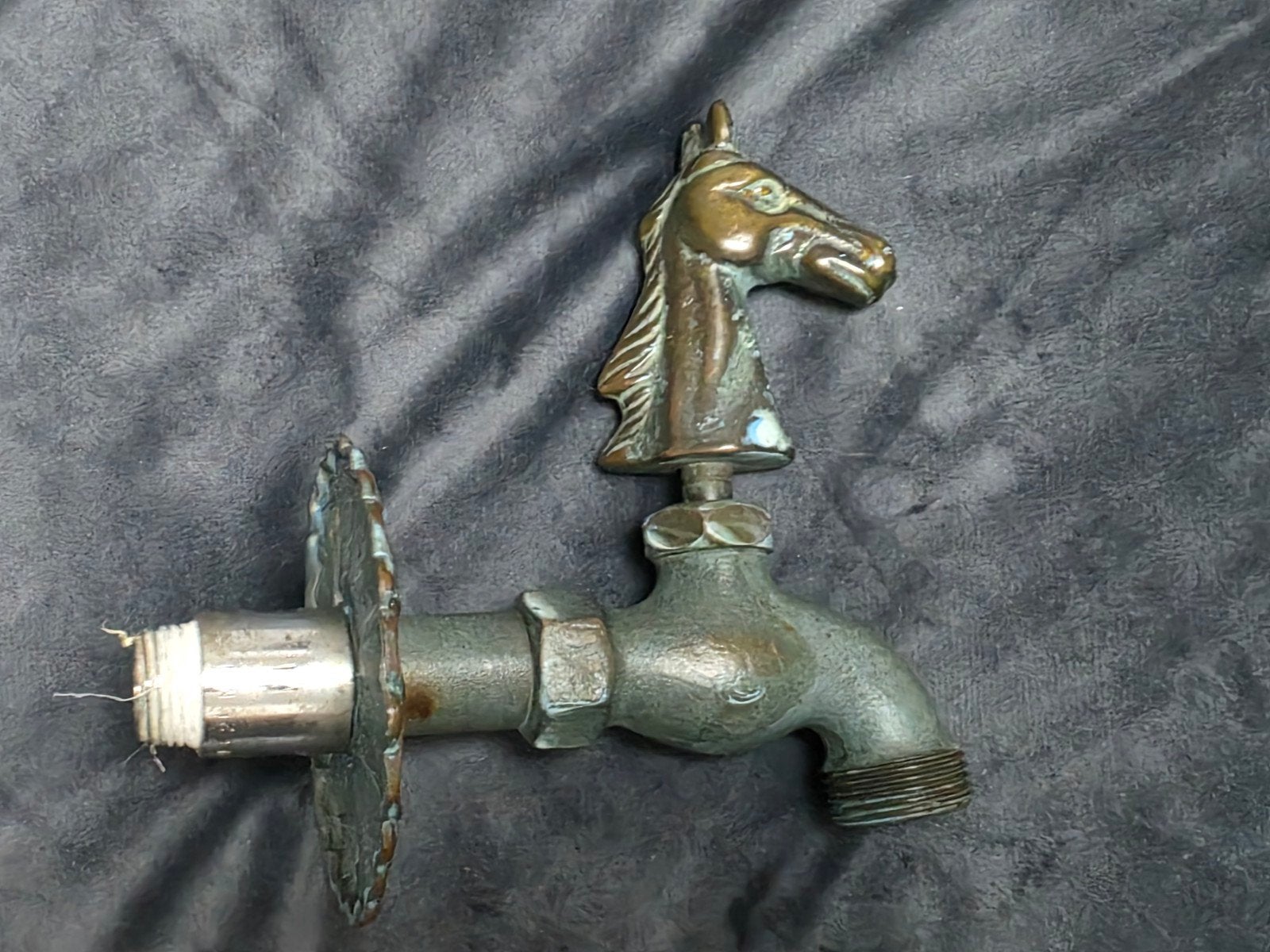 Antieke/vintage messing buitenkraan met paardenhoofd, Ophalen of Verzenden, Gebruikt