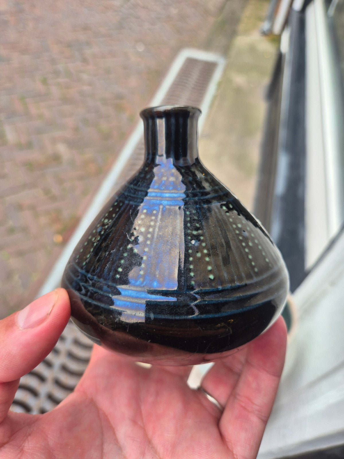Amstelhoek vaasje slibdecor Chris van der hoef artnoveau, Ophalen of Verzenden