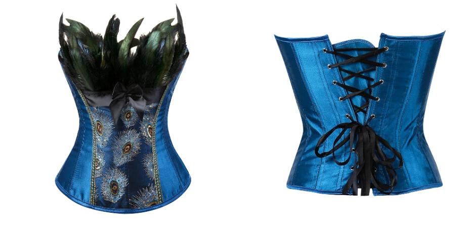 Blauw veren korset bustier pauw dames vrouwen burlesque sexy, Verzenden, Blauw, Body of Korset