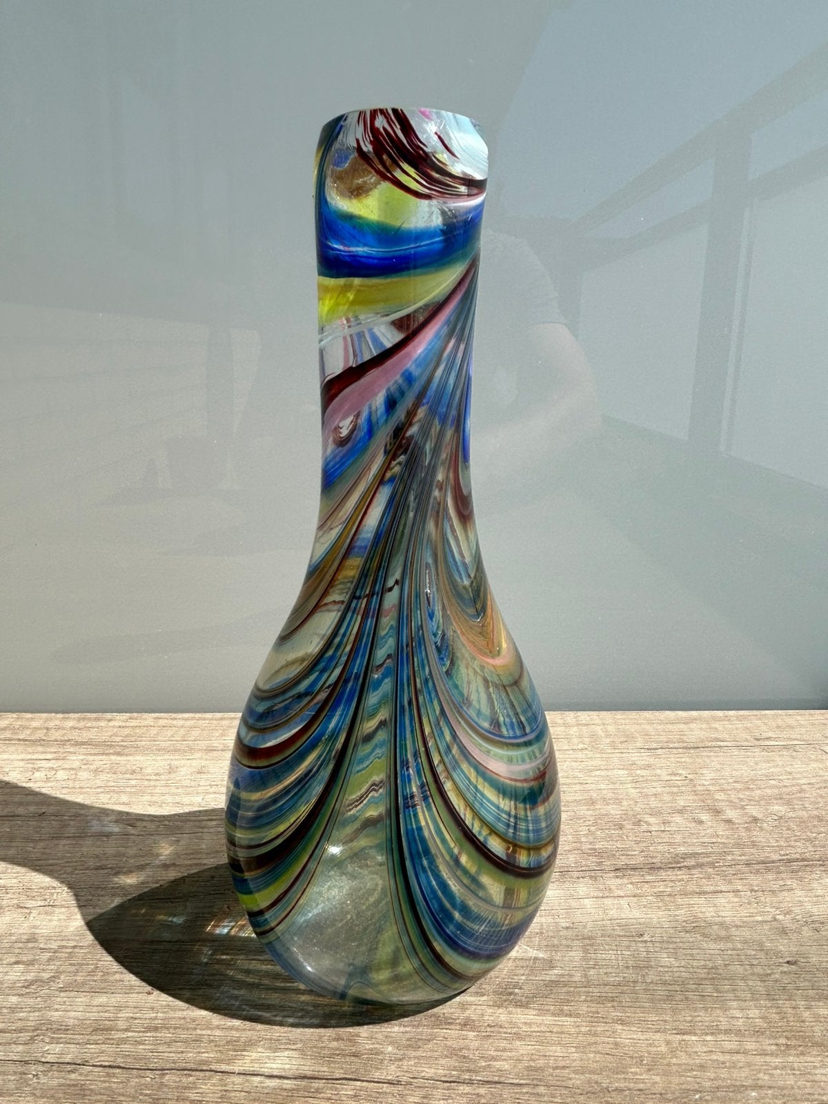 Kleurrijke Vintage Glazen Vaas – Murano Stijl (24 cm), Ophalen of Verzenden