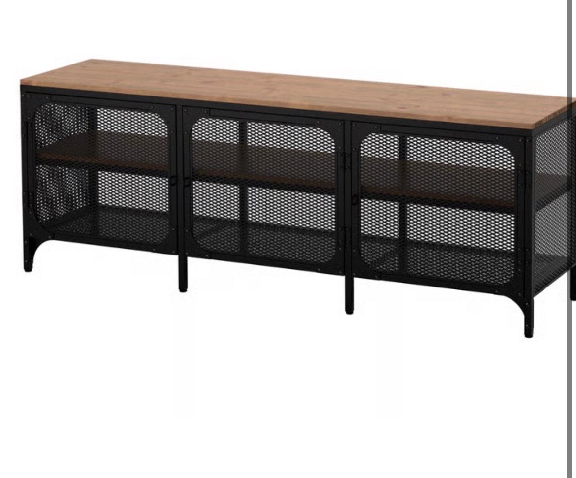 IKEA FJÄLLBO TV-meubel/dressoir - Zwart metaal/hout, 100 tot 150 cm, Ophalen of Verzenden, Zo goed als nieuw, Minder dan 100 cm