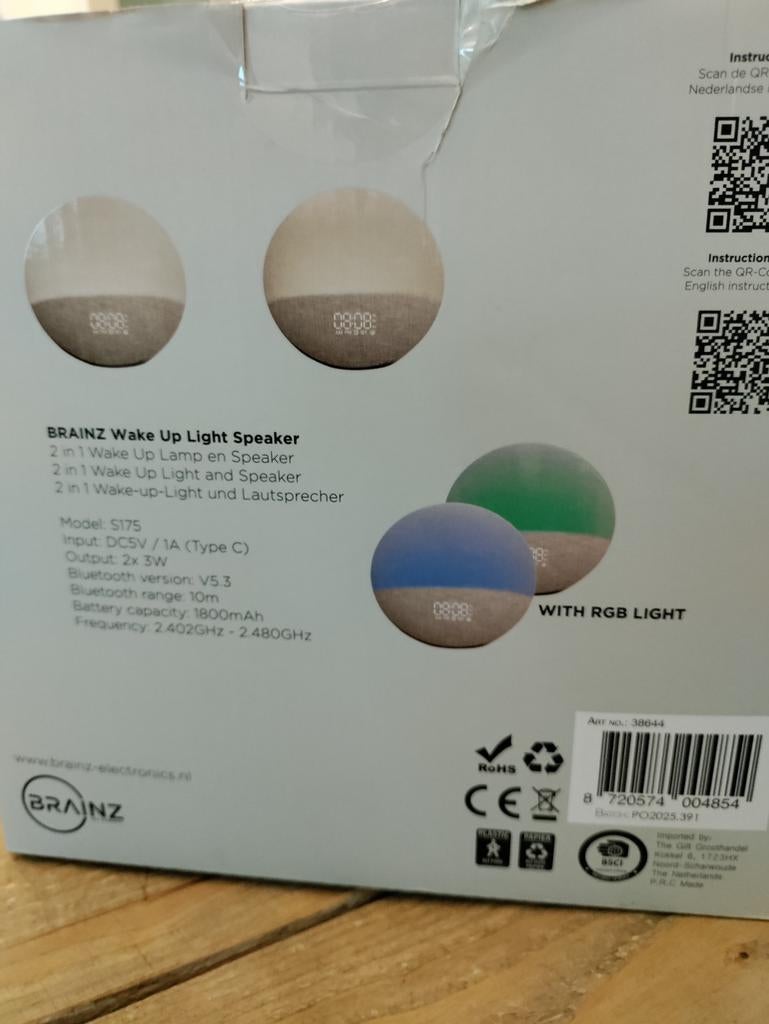 Nieuwe Brainz Wake Up Light Speaker met RGB Licht, Ophalen of Verzenden